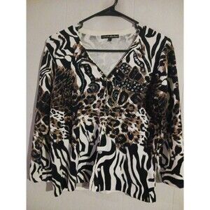 Pierri New York Sweater Womens 3/4 Sleeve Soft Animal Print Size L